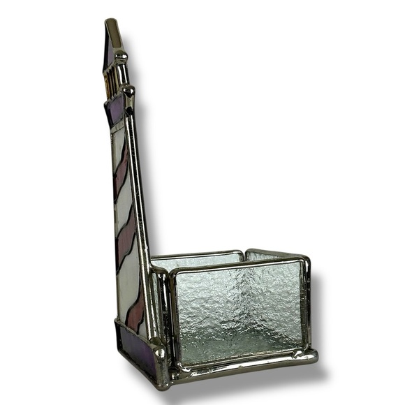 Stained Glass Lighthouse Candle Holder Glass Art Decor Purple Red Yellow 6” - Picture 9 of 16